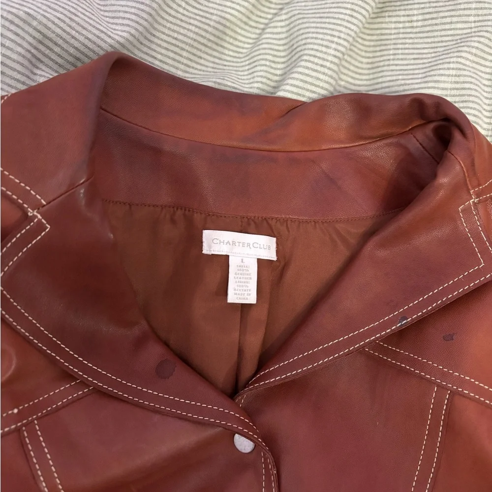 Charter Club Brown Leather Jacket - Picture 6 of 8